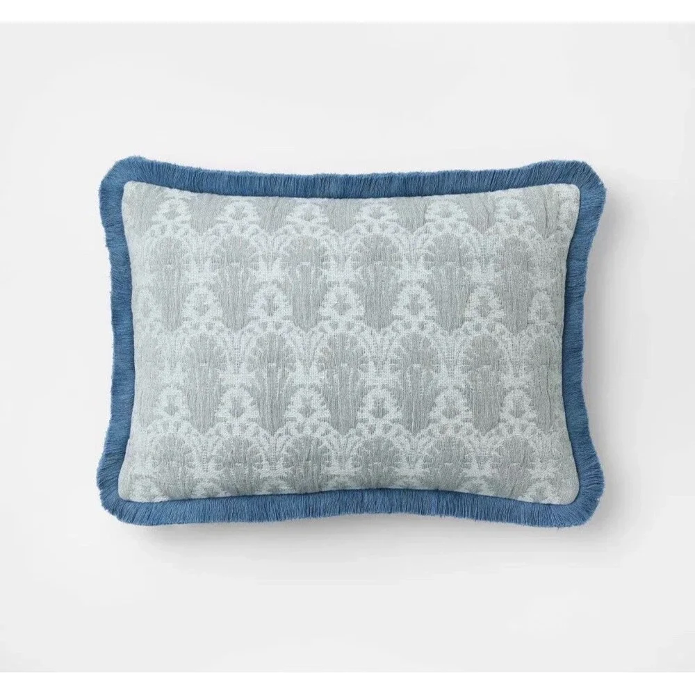 Lumbar Woven Shell Block with Fringe Edge Throw Pillow Blue - Threshold NEW